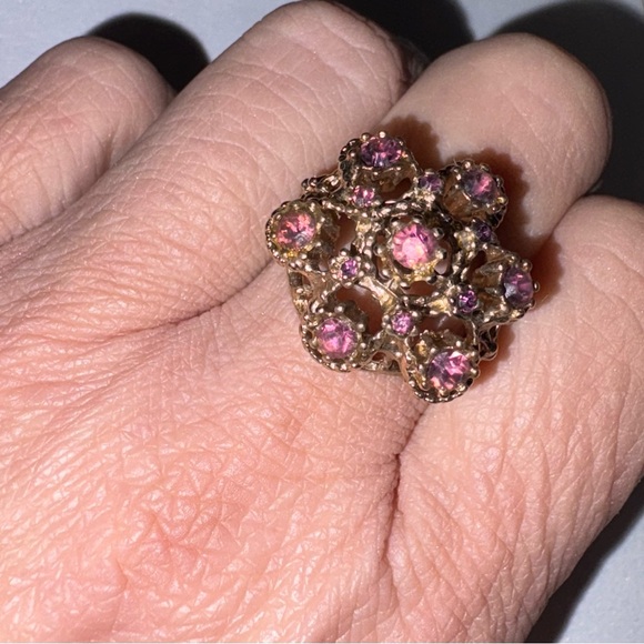 Vintage 18kt Gold Plated HGE Ruby Cluster Cocktail Ring Size 8 - Picture 4 of 10